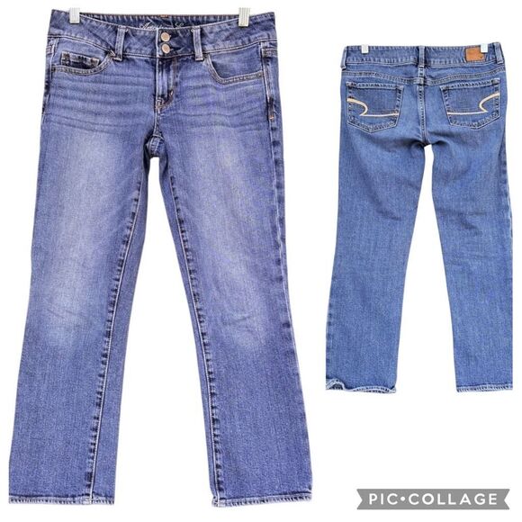 AEO Artist Blue Jeans Women’s Size 4 Light Wash Mid- Low Rise Stretch 5 Pockets - Picture 1 of 8